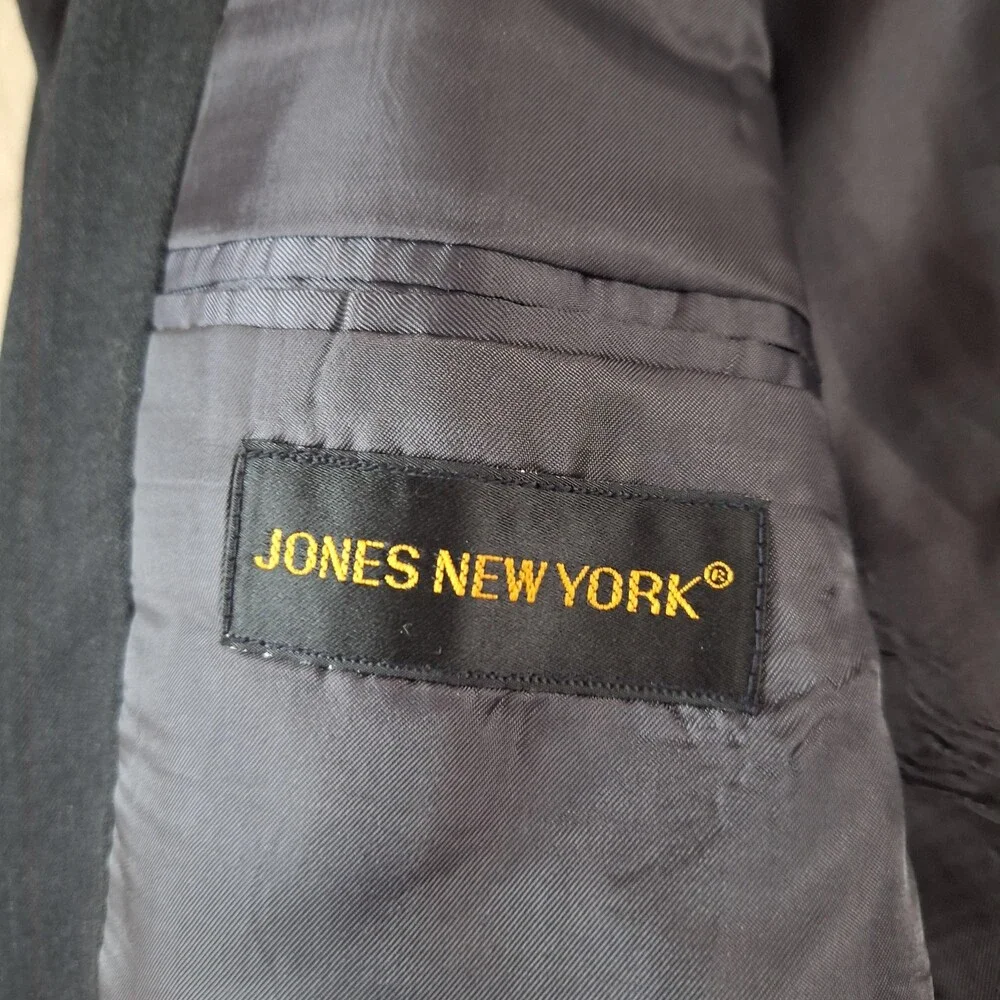 Jones New York Blazer Mens 44 Long Gray 100% Wool Ventless Pinstripe Suit Jacket
